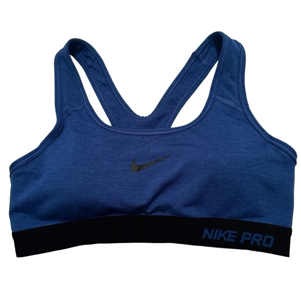 NIKE Pro Racerback Sports Bra with Brand Logo, Royal Blue, Small